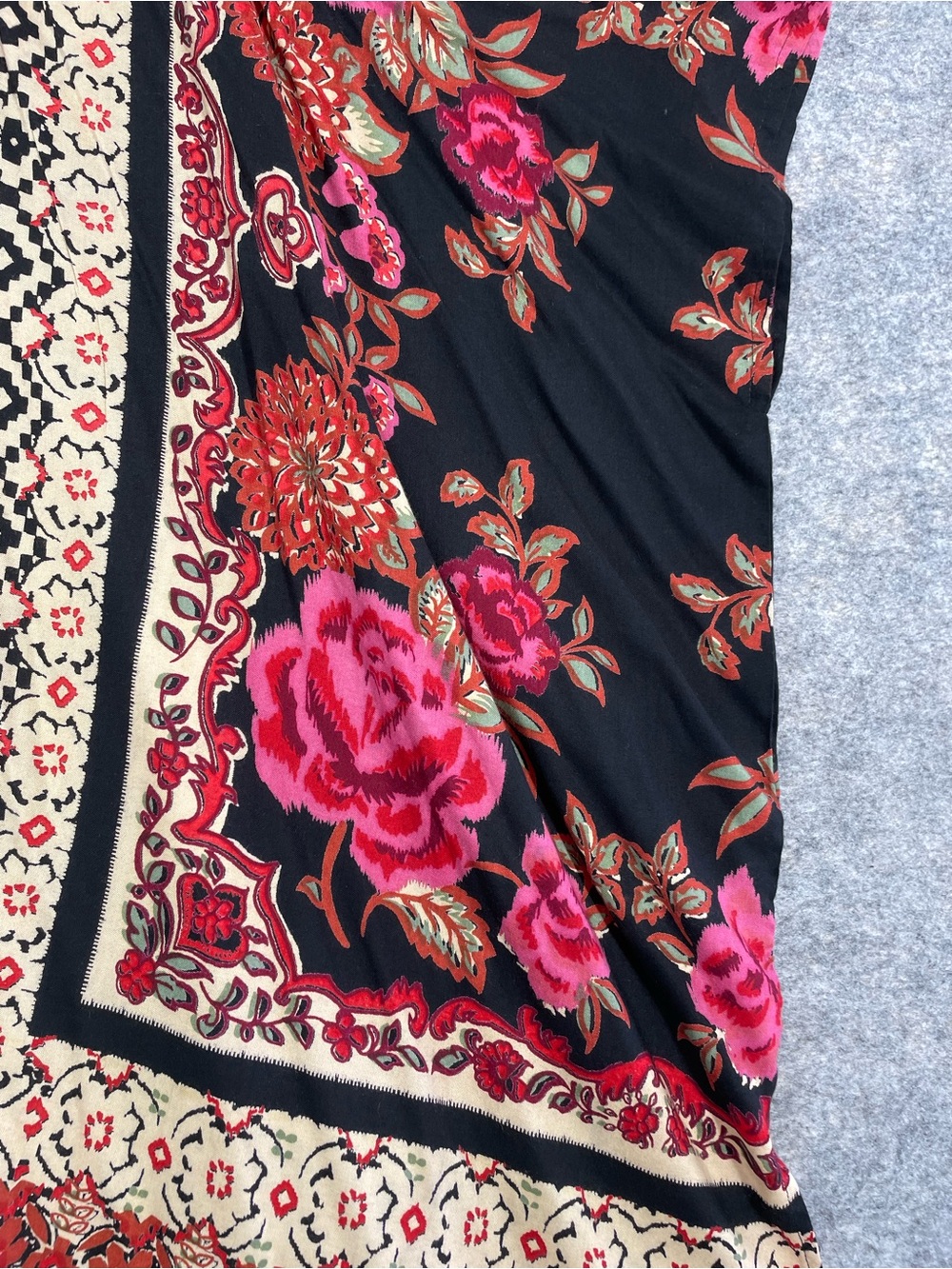 Angie Floral Boho Kimono Cardigan Black Pink Festival Resort Layering Size M - Picture 13 of 14
